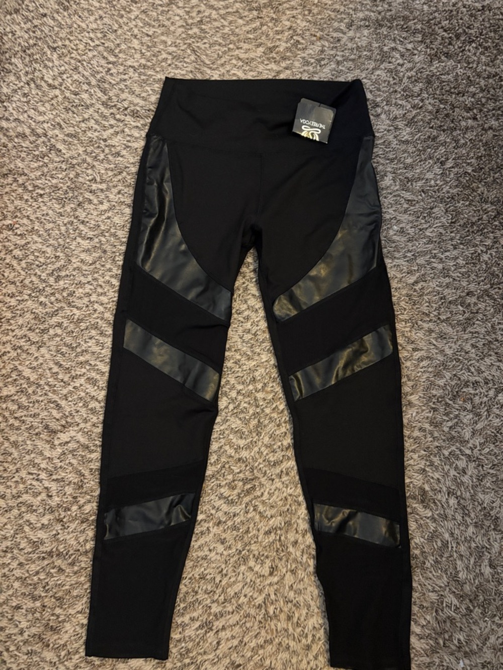 NWT Black Faux-Leather Panel High-Waist Leggings